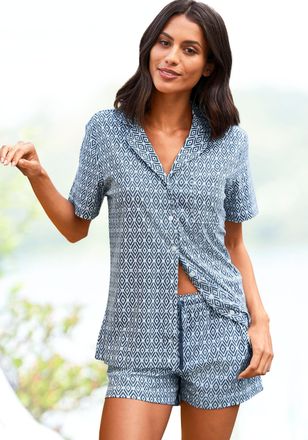 Vivance Shorty VIVANCE DREAMS, Damen, Gr. 32/34, grau (raupenmuster), Single Jersey, Obermaterial: 50% Baumwolle, 50% Viskose, gemustert, Basic, bequem, V-Aus