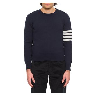 Thom Browne Round-neck Knitwear, male, Blue, M, 4-Bar Cotton Knit