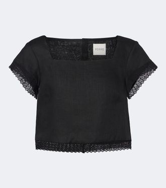 Poss&eacute; Alfie cropped embroidered linen top