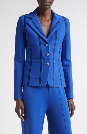 St. John Carter Stripe Roma Crepe Knit Jacket in Cobalt/midnight at Nordstrom, Size X-Small