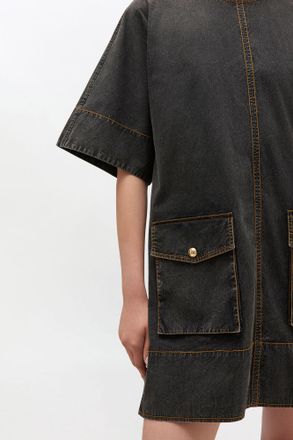 Ganni Black Washed Kimono Dress - Size 32 Organic Cotton