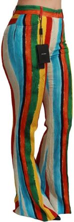 Dolce & Gabbana Womens Multicolor Flared Riga Pittorica Pants Cotton Viscose Elastane