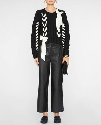 LoveShackFancy Parson Bow Knit Pullover Top In Midnight Noel