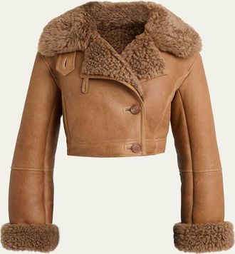 Chlo&eacute; Lamb Shearling Crop Moto Jacket