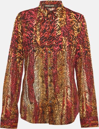 Roberto Cavalli Multicolour Abstract Print Cotton Long Sleeve Shirt