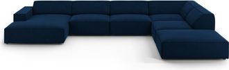MICADONI Sofá esquinero panorámico derecho 7 plazas de terciopelo azul regio