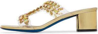 Loriblu Muiltjes in goud spiegel leer en plexy met stenen - Dames - Muiltjes - Veelkleurig - 35 EU - Leer - Schoenen