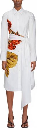 Ferragamo Botanical Print Shirt Dress In Bone