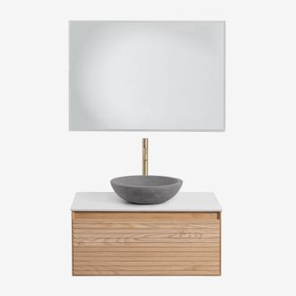Sklum Conjunto De Mueble De Ba&ntilde;o Suspendido 80x50 Cm En Madera De Fresno Tedrik Sklum