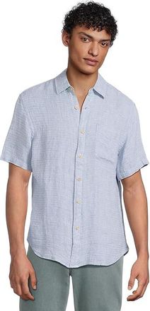 Faherty Short Sleeve Palma Linen Shirt Mens Clothing Blue Basketweave : 2XL