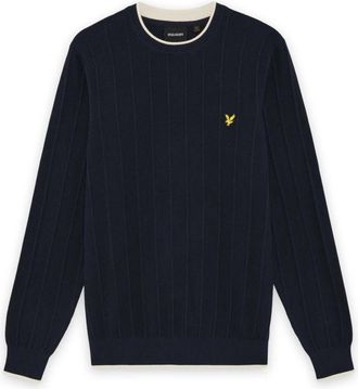 Lyle & Scott Tipped Pique Gebreide Trui met Ronde Hals - Heren - Ronde hals truien - Blauw - XL - Katoen - Truien & Vesten