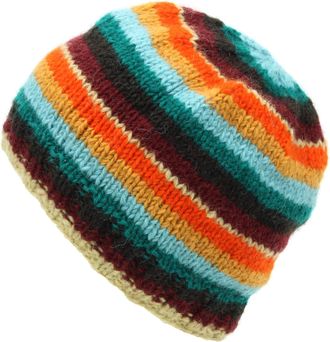 Loud Elephant Hand Knitted Wool Beanie Hat - Stripe Retro D
