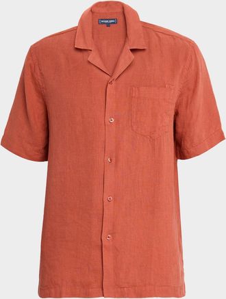 Frescobol Carioca Mens Angelo Linen Short-Sleeve Shirt
