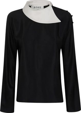 R&oacute;he Top met Vernieuwde Kraag - Dames - Blouses - Zwart - M - Wol - Overhemden