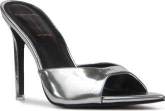 Black Suede Studio Brea Pointed Toe Sandal in Silver Mir. Leather at Nordstrom, Size 5.5Us