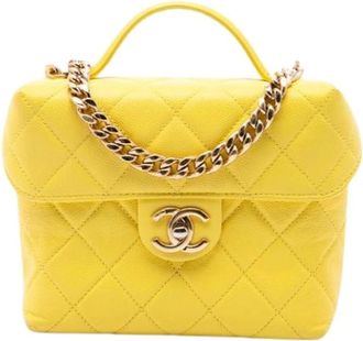 Chanel Pre-owned Quilted Caviar Leather Satchel - Dames - Vintage Handtas - Geel - ONE Size - Leer - Vintage