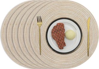 OEM Juego De 6 Manteles Individuales Redondos De Algod&oacute;n Tejido Color Beige, Lavables Y Resistentes Al Calor, Ideales Para Bodas, Fiestas Y La Cocina