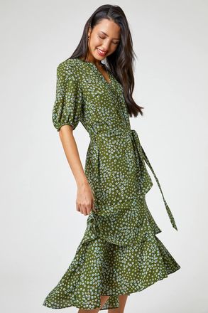 Roman Ditsy Floral Frill Hem Midi Dress