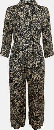 Max Mara Smax Mara Beige/teal Geometric Print Satin Collar Jumpsuit