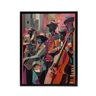 Artery8 Abstract New Orleans Jazz Musicians Framed Canvas Wall Art Print | Size: W24 x H32