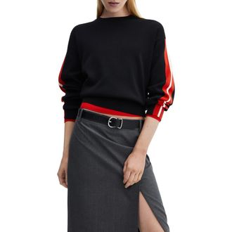 Mango Stripe Sleeve Sweater in Red at Nordstrom, Size X-Small
