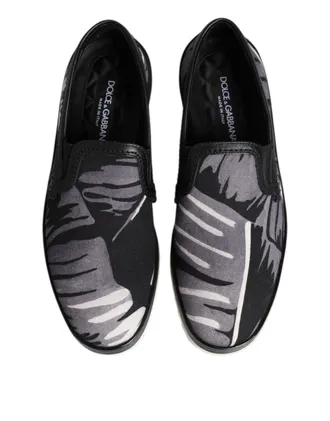 Dolce & Gabbana Black Tropical Slip On Men Sneakers Shoes Cotton