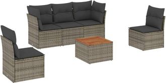 vidaXL Set De Muebles De Jard&iacute;n 6 Pzas Y Cojines Rat&aacute;n Sint&eacute;tico Gris Vidaxl