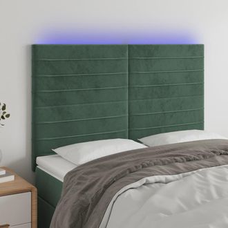 vidaXL Vidaxl - Cabecero Con Luces Led Terciopelo Verde Oscuro 144x5x118/128 Cm