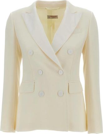 Alberto Biani Dubbelrijige Smokingjas - Dames - Blazers - Wit - M - Satijn - Jassen