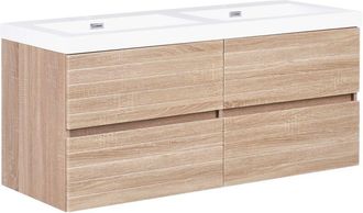 Beliani Mueble de pared para baño con doble lavabo de MDF 4 cajones 120 x 46 cm marrón claro Urucu