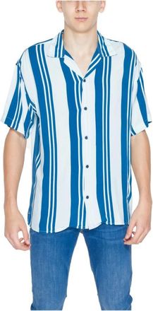 Jack & Jones Casual Gestreept Shirt - Heren - Korte mouwen Overhemden - Blauw - XL - Overhemden