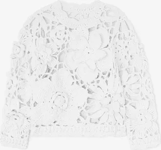 Ganni White Hand Crochet Crewneck in - Size S Organic Cotton