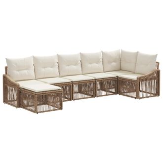 vidaXL Conjunto De Sof&aacute;s De Jard&iacute;n 7 Pcs Beige Rat&aacute;n Sint&eacute;tico Vidaxl