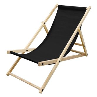 ECD Germany Silla de playa negra madera de pino tejido oxford carga hasta 120kg