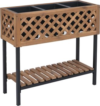 Hhg [nunca Usado] Jardinera Hhg-468, Maceta Para Flores Y Plantas, Para Interior Y Exterior, De Madera De Acacia Con Certificaci&oacute;n Mvg, 78 X 82 X 32 Cm, C