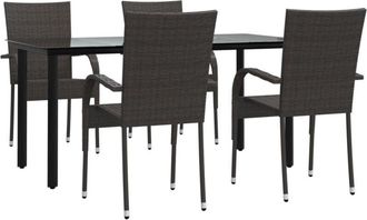 vidaXL 5 Piece Garden Dining Set Brown Poly Rattan Vidaxl