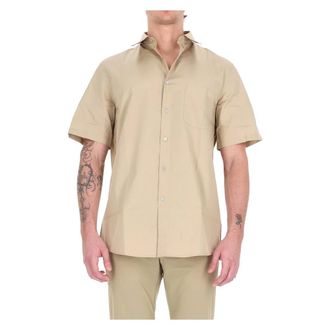A.P.C. Camicia in popeline di cotone manica corta - Heren - Korte mouwen Overhemden - Beige - L - Katoen - Overhemden