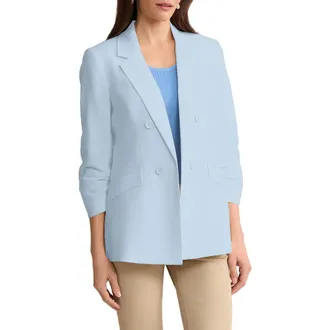 Jones New York Scrunch Sleeve Faux Double Breasted Linen Jacket in Breeze Blue at Nordstrom, Size X-Large