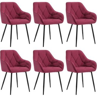 Woltu Set 6 Sedie Moderne da Cucina o Soggiorno in Velluto con Gambe in Metallo Bordeaux