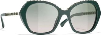 Chanel Sunglasses, female, Green, Size: 55 MM Butterfly Sunglasses