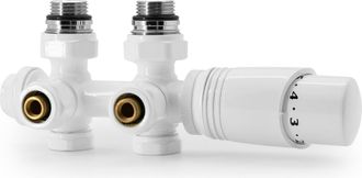 OEM Kit Multibloque Universal Para Radiadores De Conexi&oacute;n Central Con V&aacute;lvulas Termost&aacute;ticas De 50mm Para Radiadores Y Calefacci&oacute;n, Blanco