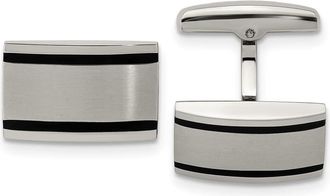 Diamond2Deal Stainless Steel Brushed and Polished Black Rubber Rectangle Cufflinks