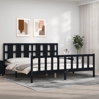 vidaXL Vidaxl - Estructura De Cama Con Cabecero Madera Maciza Negro 200x200 Cm