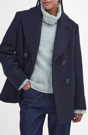 Barbour Ingrid Double Breasted Wool Blend Peacoat in Navy/Hessian at Nordstrom Rack, Size 14 Us / 18 Uk