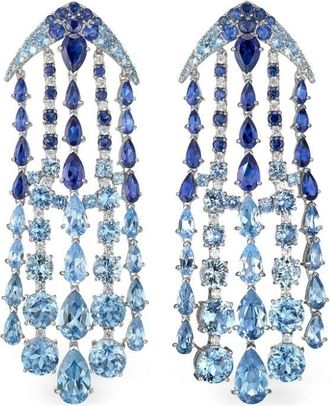 Anabela Chan 18kt white gold vermeil Waterfall multi-stone earrings - women - 18K White Gold & Rhodium Vermeil/Lab-Grown Simulated Royal Blue Sap