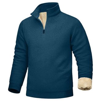 Generic Mens Fleece Lined Jumpers Half Zip Winter Warm Pullover Thermal Long Sleeve Soft Comfort Casual Sports Jumper Sweater, Blue, L