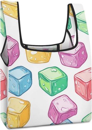 Generic Colorful Ice Cube Shopping Bag Reusable Grocery Tote Bag Foldable Handbag for Travel Picnic