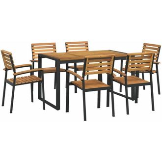 vidaXL vidaXL 7 Piece Garden Dining Set Solid Wood Acacia and Metal