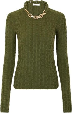 Paco Rabanne Zachte wollen kasjmier trui - Dames - Coltruien - Groen - M - Wol - Truien & Vesten