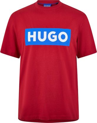 HUGO BOSS Unisex T-shirt met dooslogo voor volwassenen (Rio Rood)